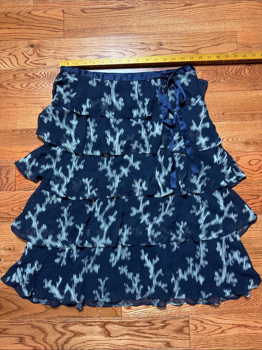 Lafayette 148 New York Navy and Light Blue Printed Tiered Ruffle Skirt